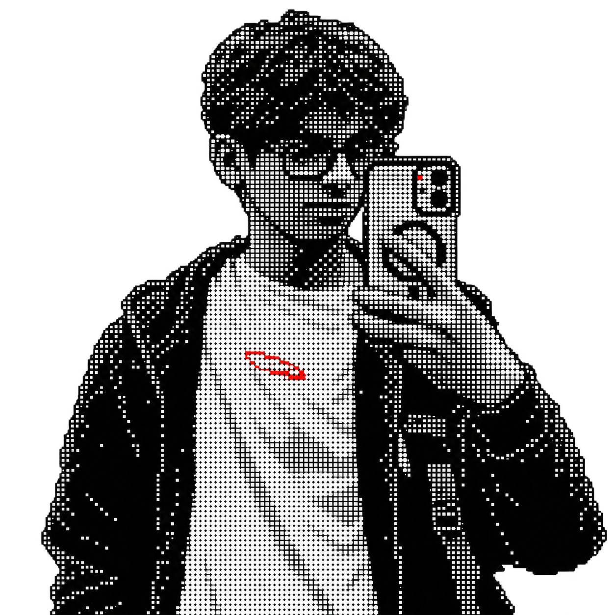 Dot-matrix portrait of Anshul taking a mirror selfie